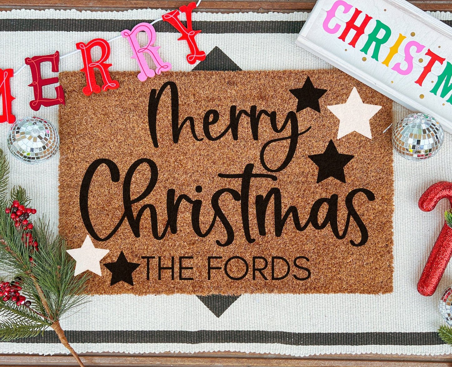 Custom Name Merry Christmas Stars - Miss Molly Designs, LLC