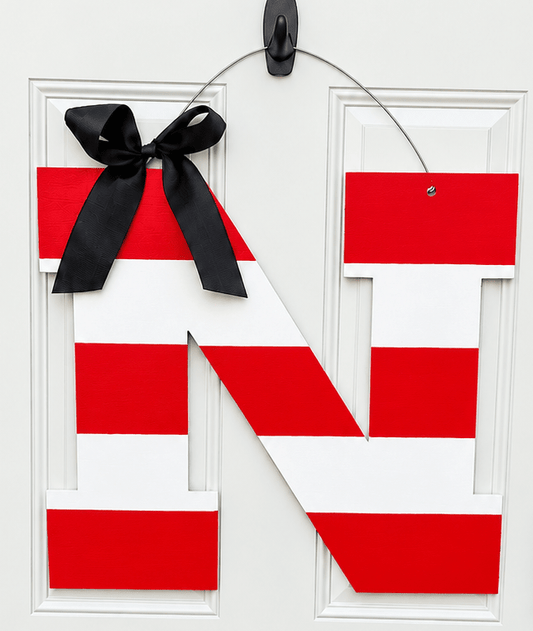 Red/White Stripe “N” - Miss Molly Designs, LLC