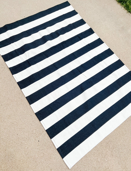 Black and White Stripe Double Door Layering Rug - Miss Molly Designs, LLC