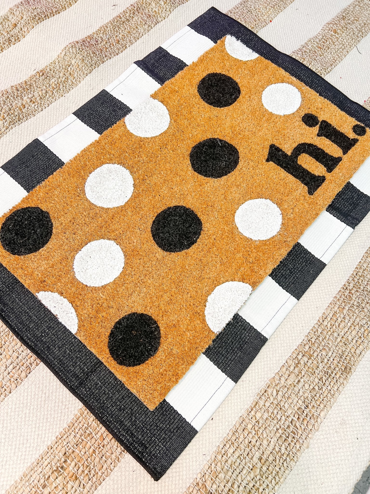 Black and White Striped Rug / Doormat Layering Rug / Small Accent Rug /  Boho Area Rug / Layered Doormat / Modern Doormat / Outdoor Entry Rug 