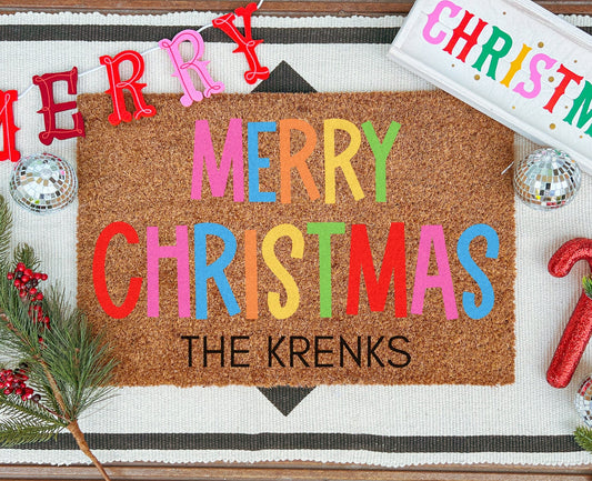 Custom Name Colorful Merry Christmas - Miss Molly Designs, LLC