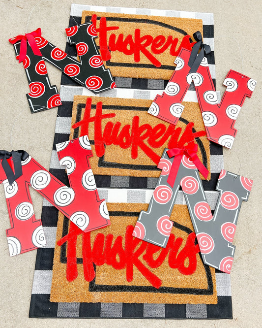 Huskers "N" Red and White Swirl - Miss Molly Designs, LLC